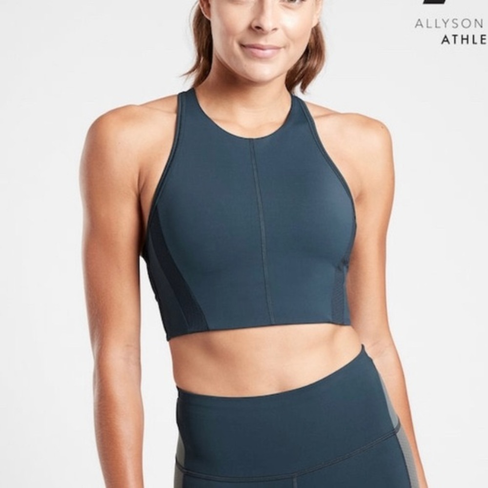 Athleta x Allyson Felix legend blue high neck sports bra racer back size XS